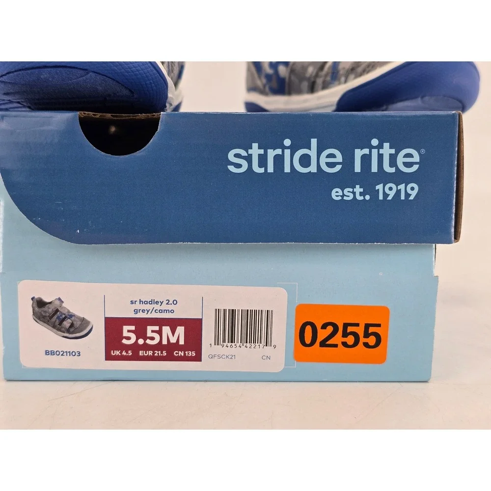 Stride Rite Hadley‎ 2.0 Boys 5.5M Grey Camo Hook Loop Sandals -NEW